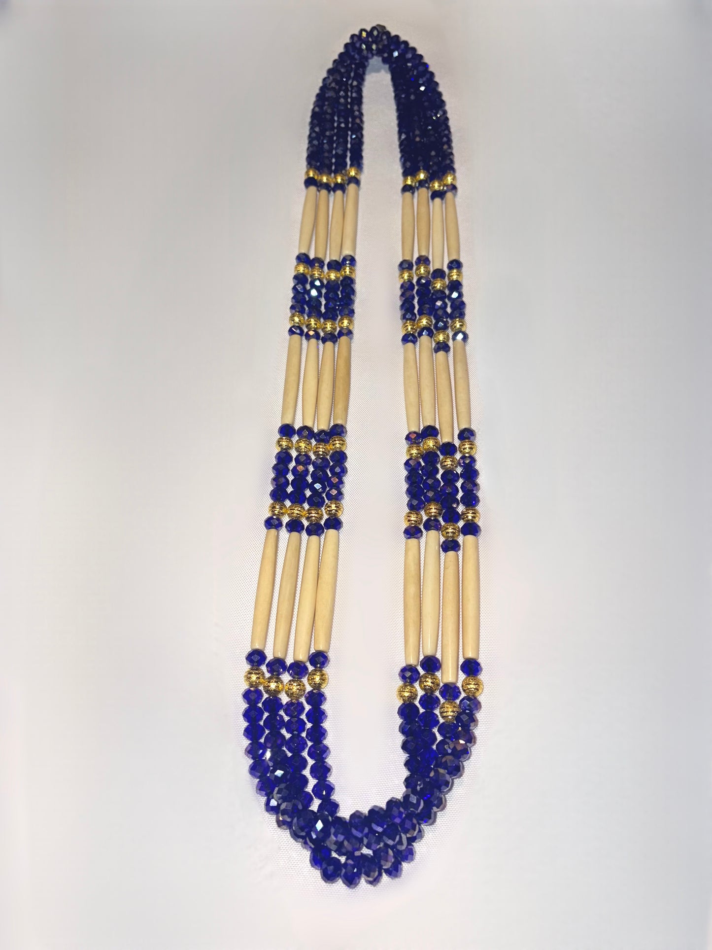 4 Strand Glass Bone Bead Necklace