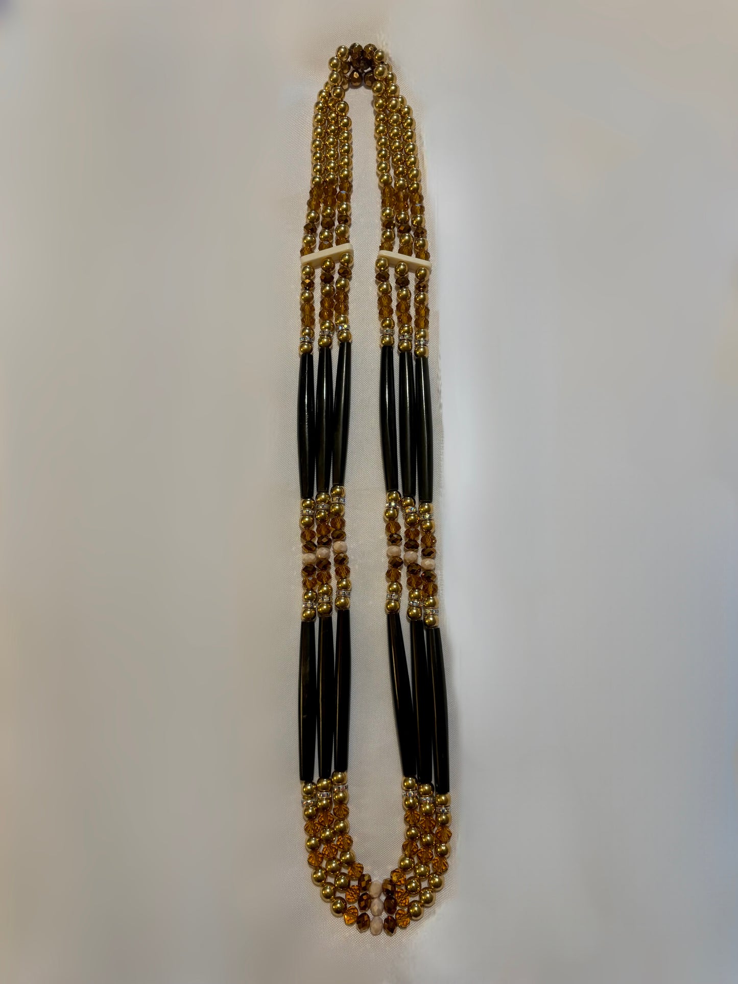 3 Strand Glass Bone Bead Necklace