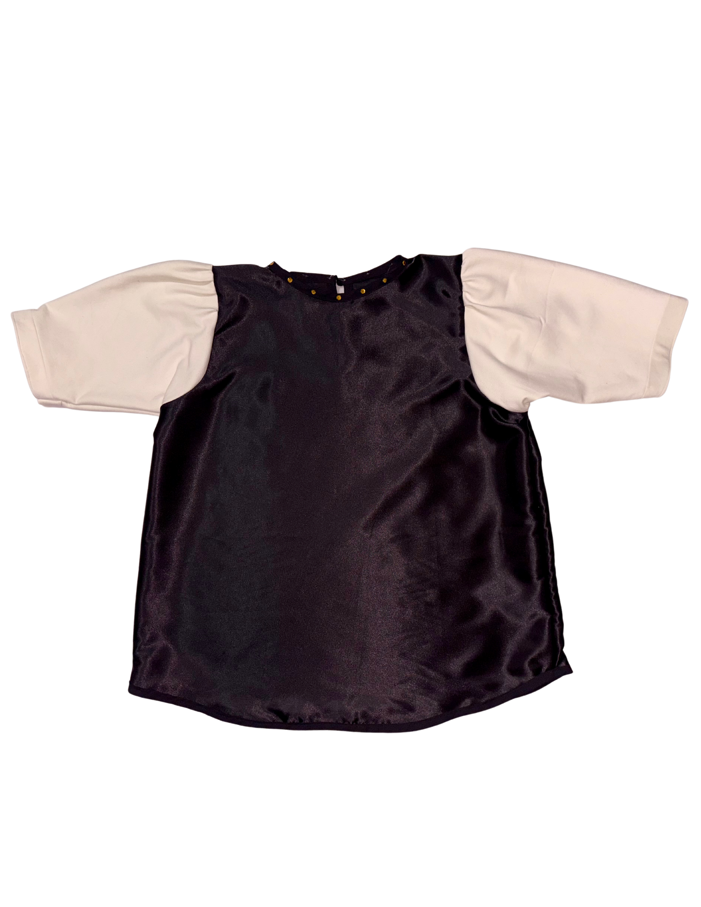 Black Satin with Sequins and Ultrasuede Sleeve Top