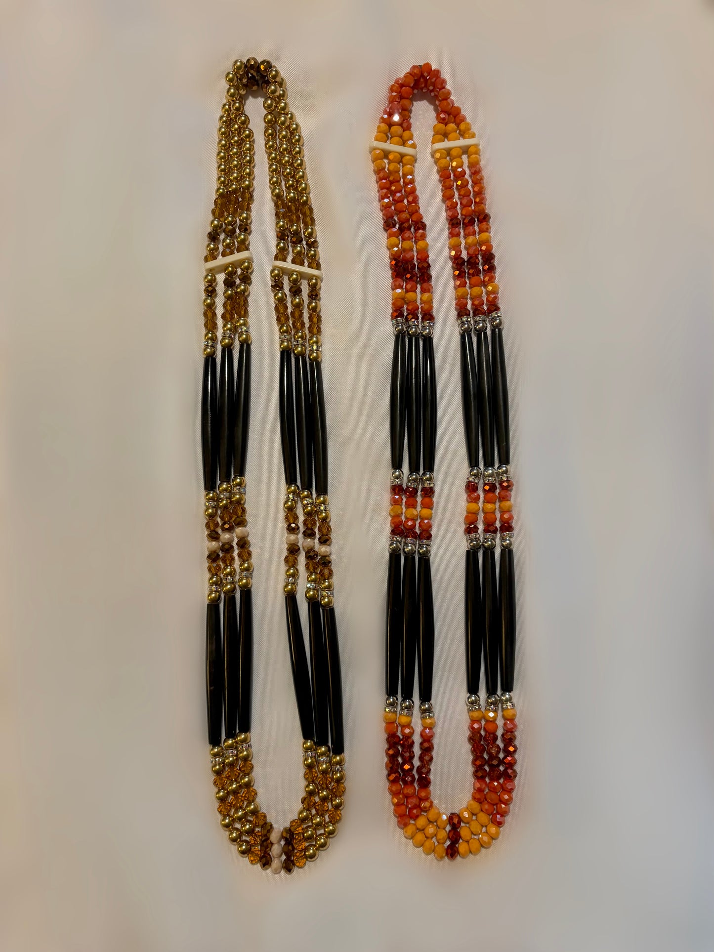 3 Strand Glass Bone Bead Necklace