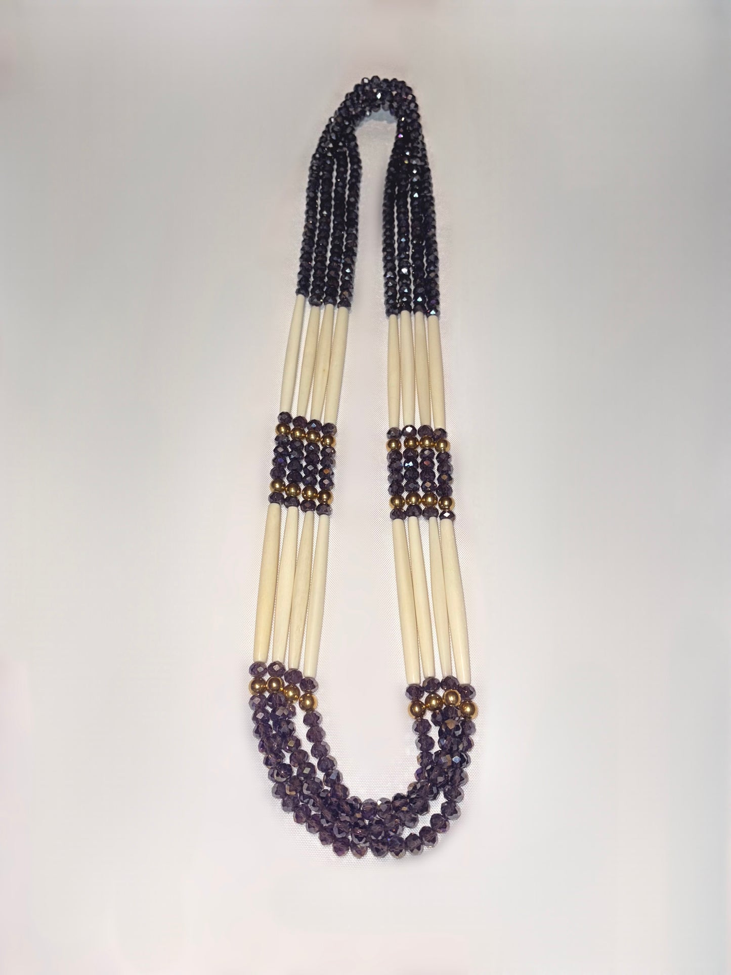 4 Strand Glass Bone Bead Necklace
