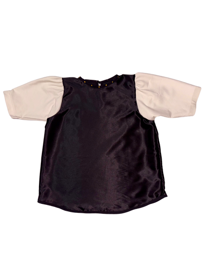 Black Satin with Sequins and Ultrasuede Sleeve Top